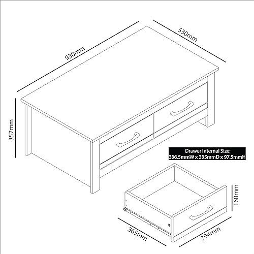 Galano Limestone Coffee Table - 2 Drawer Storage Unit - Engineered Wood Storage Cabinet, Rectangular Living Room Table with Storage