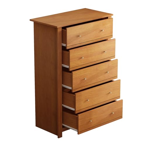 Galano Genoa Kommode mit 5 Schubladen, Holzkommode mit großem Stauraum, Kommode, modernes Schlafzimmermöbel-Design, 17,13" T x 30,39" B x 46,22" H, Staubgraue Eiche