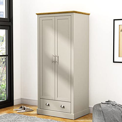 Galano Sufy 2 Door 1 Drawer Wardrobe - Minimalist Wardrobe - Bedroom Furniture Unit with Hanging Rail Storage and Drawer - Wardrobe Storage - W79.7 x D56 x H182cm - Light Grey