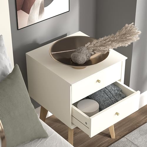 Galano Abby 2pcs Bedside Table - Stylish 2 Drawer Bedside - Side Table with Storage - Storage Cabinet for Hallway - Entryway or Bedroom (Ivory/Oak)