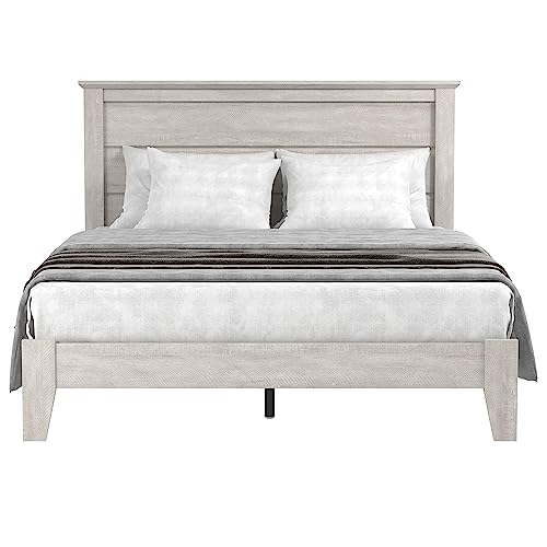 Galano Tiena Double Bed, Stylish Wooden Bedframe with Headboard, Sturdy Bedframe for Adult with Wood Slat Support