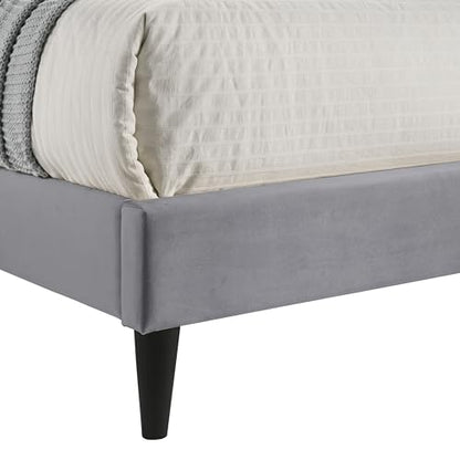 Galano Newry Upholstered Double Bed - Stylish Fabric Bedframe with Headboard - Sturdy Bedframe for Adult with Wooden Slat Support - Easy Assembly (Grey)