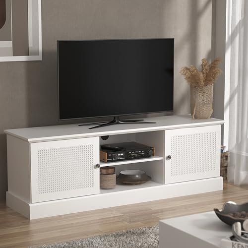 Galano Catalina Wide TV Unit, Rattan Entertainment Centre for up to 65" TV, 150cm TV Unit with 2 Doors, TV Stand Cabinet for Living Room, Large Storage