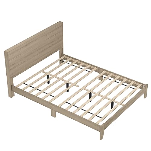 Galano Payne Wood Platform Queen Bed Frame with Headboard, Mattress Foundation with Wood Slat Support, No Box Spring Needed, 64.17" D x 85.31" W x 40.15" H, Oslo Oak