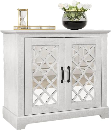 Galano Millicent Sideboard mit 2 Türen – Buffets &amp; Sideboards – Lagerschrank – Buffetschrank – Akzentschrank – Anrichte für Wohnzimmer – Acrylspiegel – Mexikanisches Grau