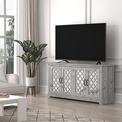 Galano Millicent 75 Inch TV Stands for Living Room with Storage, 17.1" D x 68.2" W x 29.3" H, Black Knotty Grey Oak