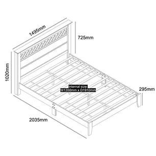 Galano Amanda Double Bed - Stylish Wooden Bedframe with Mirrored Headboard - Sturdy Bedframe for Adult - Wood Slat Support - Easy Assembly – Bedroom Furniture