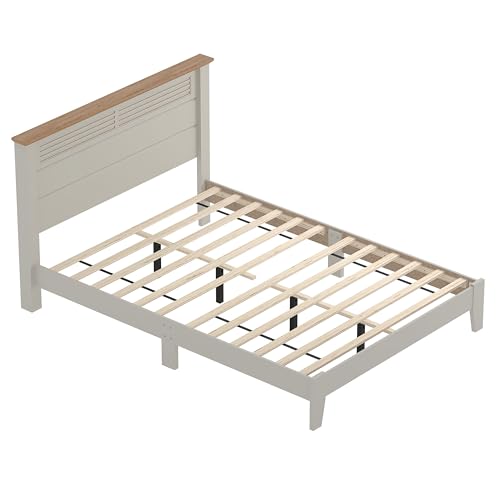 Galano Milan Double Bed - Stylish Wooden Bedframe with Mirrored Headboard - Sturdy Bedframe for Adult - Wood Slat Support - Easy Assembly – Bedroom Furniture (Ivory/Oak)