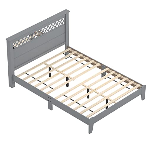 Galano Amanda Double Bed - Stylish Wooden Bedframe with Mirrored Headboard - Sturdy Bedframe for Adult - Wood Slat Support - Easy Assembly – Bedroom Furniture