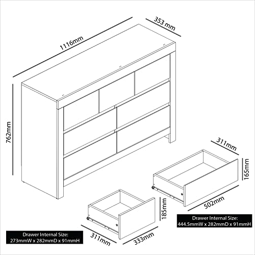 Galano Cubbot Kommode mit 3+4 Schubladen – Breite Kommode fürs Schlafzimmer – Schrankorganizer und Kleideraufbewahrung – Kommode für Schlafzimmer, Wohnzimmer, Eingangsbereich, Flur – Staubgraue Eiche