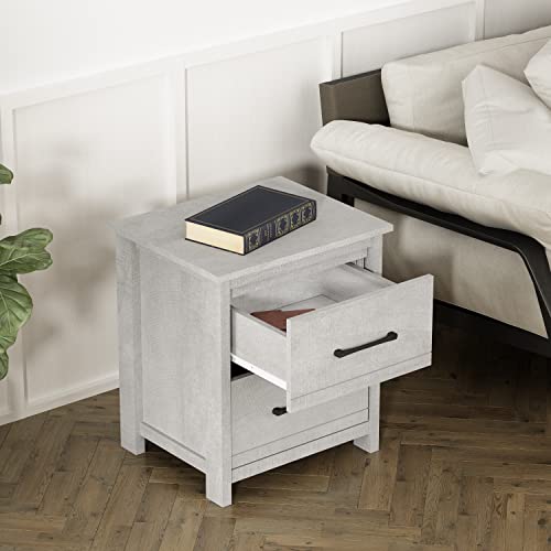 Galano Kellie 2 Drawer Nightstand, Bedside Table, Night Stand for Bedroom, End Table, Sofa Side Table for Living Room, 15.8" D x 19" W x 21.9" H, Dusty Grey Oak