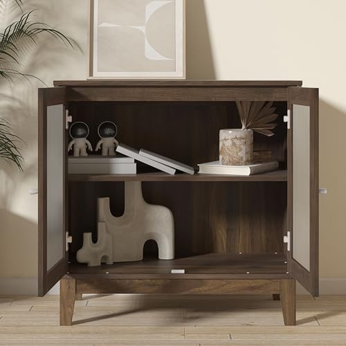 Galano Beverly Sideboard mit 2 Türen – Schubladenschrank für Wohnzimmer, Schlafzimmer oder Küche – freistehender Schrank für Wohnzimmer und Eingangsbereich – Walnuss