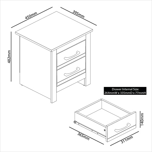 Galano Limestone Bedside Table - 2 Drawer Bedside Cabinet For Side Bedroom Organizer - Small Bedside table For Your Bed - ‎39.5 x 45 x 48.5 cm - White