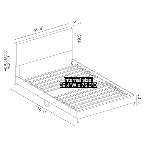 Galano Bayson Towel Full Size Platform Bed Frame with Fabric Upholstered Headboard and Wooden Slats Support, Fully Upholstered Mattress Foundation, No Box Spring Needed, Easy Assembly, Grey