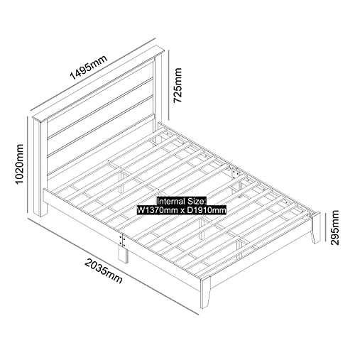 Galano Tiena Double Bed, Stylish Wooden Bedframe with Headboard, Sturdy Bedframe for Adult with Wood Slat Support