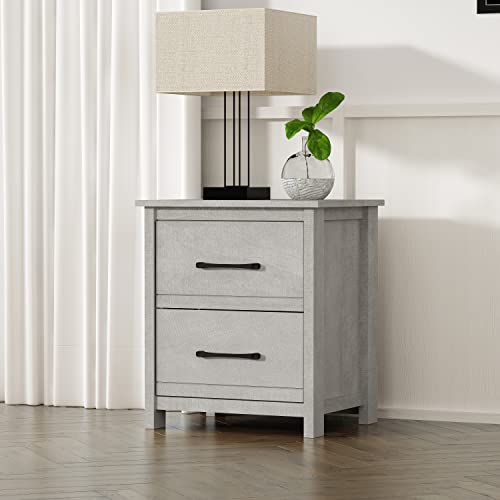 Galano Kellie 2 Drawer Nightstand, Bedside Table, Night Stand for Bedroom, End Table, Sofa Side Table for Living Room, 15.8" D x 19" W x 21.9" H, Dusty Grey Oak