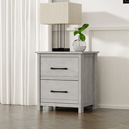 Galano Kellie 2 Drawer Nightstand, Bedside Table, Night Stand for Bedroom, End Table, Sofa Side Table for Living Room, 15.8" D x 19" W x 21.9" H, Dusty Grey Oak