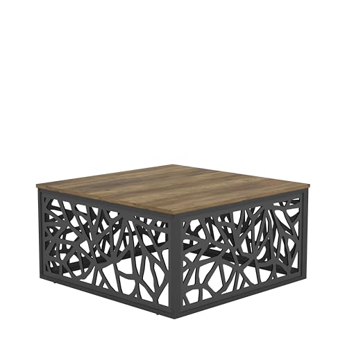 Galano Candence Coffee Table - Modern Metal Distressed Oak Finish - Storage Cabinet for Entryway - Foyer - Living Room - Bedroom - Space Saving