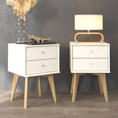 Galano Abby 2pcs Bedside Table - Stylish 2 Drawer Bedside - Side Table with Storage - Storage Cabinet for Hallway - Entryway or Bedroom (Ivory/Oak)