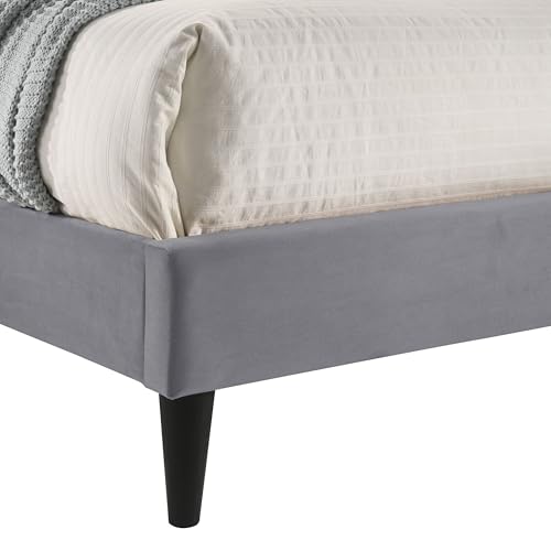 Galano Newry Upholstered Double Bed - Stylish Fabric Bedframe with Headboard - Sturdy Bedframe for Adult with Wooden Slat Support - Easy Assembly (Grey)