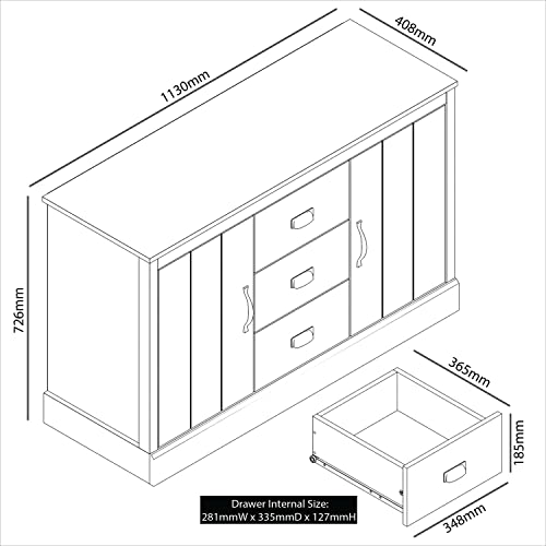 Galano Bristol Sideboard mit 2 Türen und 3 Schubladen – Lagerschrank – Organizer-Konsole – 39,8 T x 113 B x 72,6 H Zentimeter – verstellbare Regale