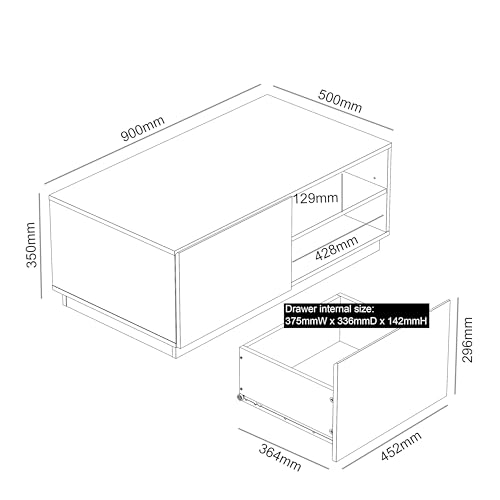 Galano paxton Coffee Table - 1 Drawer 2 Open Shelves Storage Unit - Rectangular Living Room Table with Storage