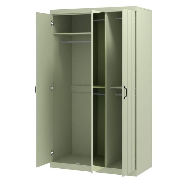 Galano Allington 3 Door Wardrobe with Mirror - Stylish & Sturdy Wardrobe - Bedrrom Furniture with Hanging Rail Storage (Light Green)