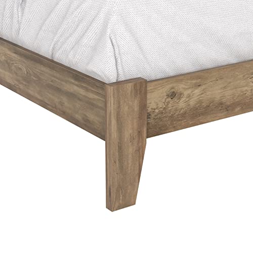 Galano Annifer Wood Platform Queen Bed Frame with Cushion Headboard, Mattress Foundation with Wood Slat Support, No Box Spring Needed, 62.99" L x 84.49" W x 41.54" H, Knotty Oak