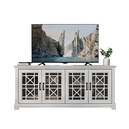 Galano Isadora TV Stand for up 75 Inch TV, Tall Rustic Entertainment Center with 29.29", Transparent Doors, Adjustable Shelves, Wood Media Console Cabinet for Living Room, Dusty Grey Oak