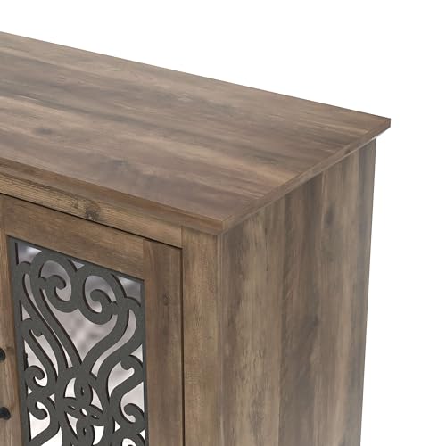 Galano Calidia 3 Door Sideboard, Kitchen Storage Sideboard Buffet Cabinet Console with Acrylic Mirror Doors & Adjustable Shelves, 15.67" D x 45.71" W x 29.29" H, Knotty Oak