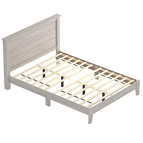 Galano Tiena Double Bed, Stylish Wooden Bedframe with Headboard, Sturdy Bedframe for Adult with Wood Slat Support