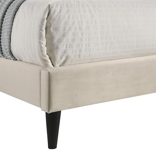 Galano Upholstered Double Bed - Stylish Fabric Bedframe with Headboard - Sturdy Bedframe for Adult with Wooden Slat Support - Easy Assembly