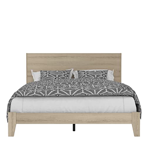 Galano Payne Wood Platform Queen Bed Frame with Headboard, Mattress Foundation with Wood Slat Support, No Box Spring Needed, 64.17" D x 85.31" W x 40.15" H, Oslo Oak