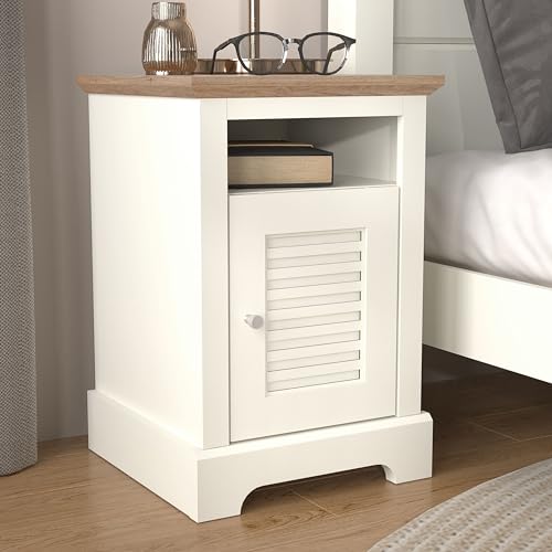 Galano Milan 1 Door Side Table with Shelf - Storage Cabinet for Hallway - Entryway - Foyer - Living Room - Bedroom - Space Saving (Ivory/Oak)