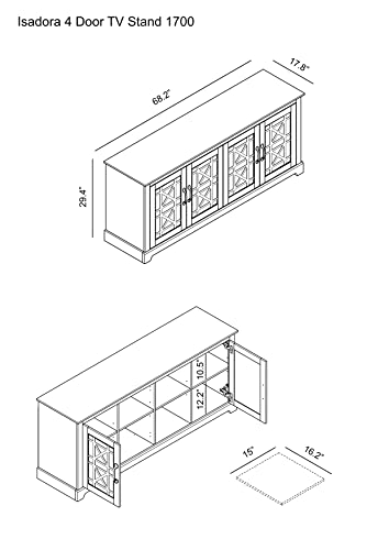 Galano Isadora TV-Ständer für Fernseher bis 75 Zoll, hohes rustikales Entertainment-Center mit 29,29 Zoll, transparenten Türen, verstellbaren Regalen, Holz-Medienkonsole für das Wohnzimmer, staubgraue Eiche