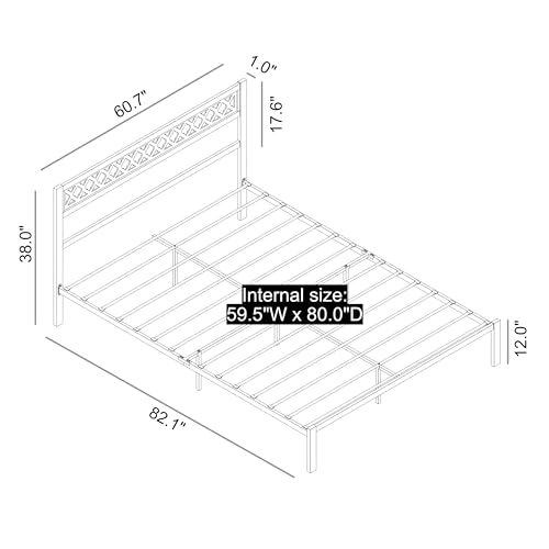 Galano Candence Rossdale Queen Metal Platform Bed Frame, Steel Slat Support, No Box Spring Needed, Easy Assembly, White