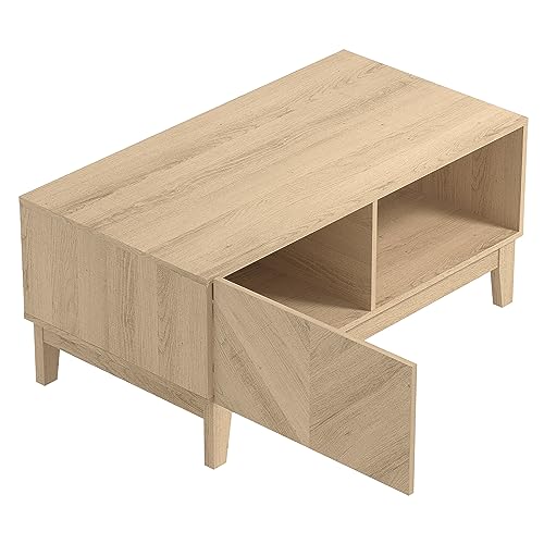 Galano Hanwell Coffee Table - Stylish Storage Cabinet with Fishborne Effect - Engineered Wood Storage Cabinet, Rectangular Living Room Table with Storage (Oslo Oak)