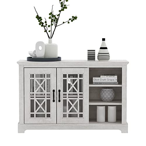 Galano Isadora Sideboard mit 2 Türen und Regalen, Buffetschrank im Bauernhausstil, rustikaler Lagerschrank, Kaffeebar für Esszimmer, Küche, Flur und Wohnzimmer, staubgraue Eiche