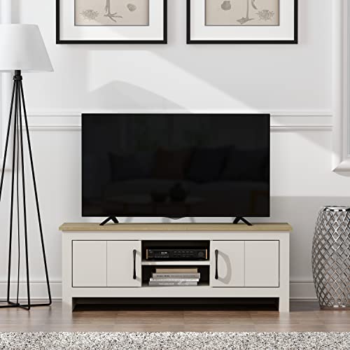 Galano Limestone TV-Einheit – TV-Ständer, Schrank für bis zu 50 Zoll große Fernseher für Wohnzimmer oder Schlafzimmer, 40 x 119 x 43,8 cm, 2-türiger TV-Tisch, Aufbewahrungseinheit – Hellgrau