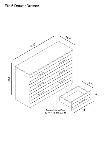 Galano Elis Kommode mit 6 Schubladen und Schubladenverriegelung, breite Kommoden für Schlafzimmer, tiefe Schubladen zur Schrankorganisation, ultraschneller Aufbau, 40 cm T x 120 cm B x 80 cm H, staubgraue Eiche