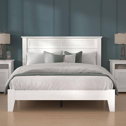 Galano Milan Double Bed - Stylish Wooden Bedframe with Mirrored Headboard - Sturdy Bedframe for Adult - Wood Slat Support - Easy Assembly – Bedroom Furniture (Pearl White Oak)