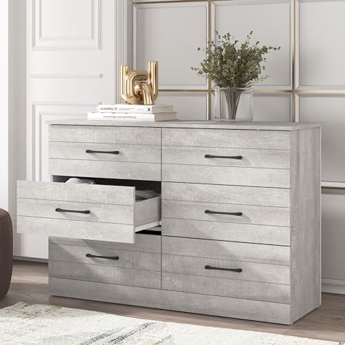 Galano Elis 6 Drawer Dresser with Interlock Drawer Feature, Wide Dressers for Bedroom, Deep Drawers for Closet Organizer, Ultra Fast Assembly, 15.75" D x 47.24" W x 31.54" H, Dusty Grey Oak