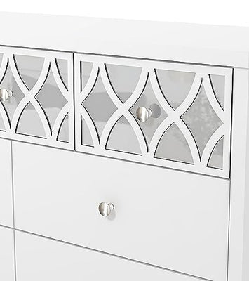 Galano Iris 3 Plus 4 Drawer Chest - Modern Multi Chest with Mirrored Drawers - Organizers and Storage Cabinet for Bedroom – Console for Entryway - Hallway or Living Room - White