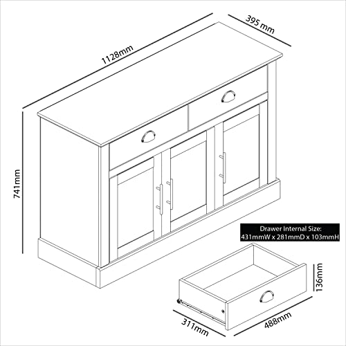 Galano Sufy 3 Door 2 Drawer Sideboard - Storage Cabinet with 3 Doors and 2 Drawers - Living Room & Hallway Storage Unit - 39.5 x 112.8 x 74.1 cm - White