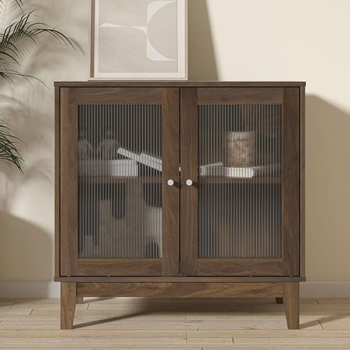 Galano Beverly Sideboard mit 2 Türen – Schubladenschrank für Wohnzimmer, Schlafzimmer oder Küche – freistehender Schrank für Wohnzimmer und Eingangsbereich – Walnuss