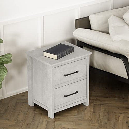 Galano Kellie 2 Drawer Nightstand, Bedside Table, Night Stand for Bedroom, End Table, Sofa Side Table for Living Room, 15.8" D x 19" W x 21.9" H, Dusty Grey Oak