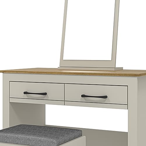 Galano Limestone Dressing Table with Mirror and Cushioned Stool - Bedroom Large Vanity Makeup Table with Drawer Storage – Console Table for Home Hallway and Living