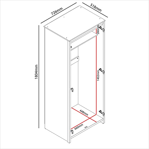 Galano Bonny Wardrobe - Stylish & Sturdy Wardrobe with Bar Gold Handle - Bedroom Furniture Unit with Hanging Rail Storage