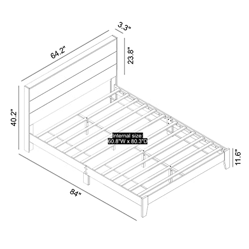 Galano Payne Queen Size Bed Frame with Headboard & 2 Set of Nightstands, Mattress Foundation with Wood Slat Support, No Box Spring Needed, 64.17" L x 85.31" W x 40.2" H, Dusty Grey Oak