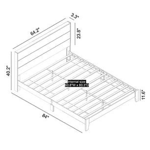 Galano Payne Queen-Bettrahmen mit Holzplattform und Kopfteil, Matratzenunterlage mit Lattenrost, kein Boxspringbett erforderlich, 163 cm T x 216 cm B x 102 cm H, weiß